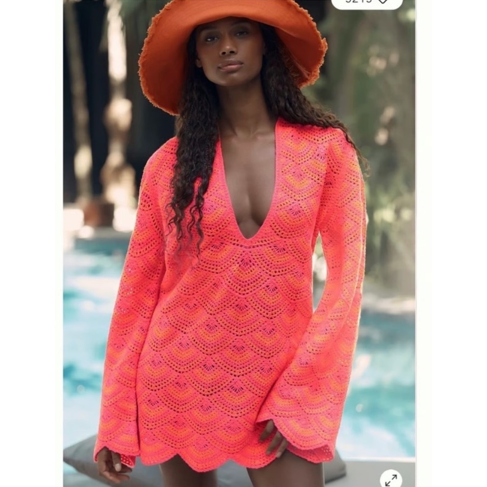 Celadine Anthropologie Crochet Cover Up Womens M/L Beachy Boho Mini Kaftan